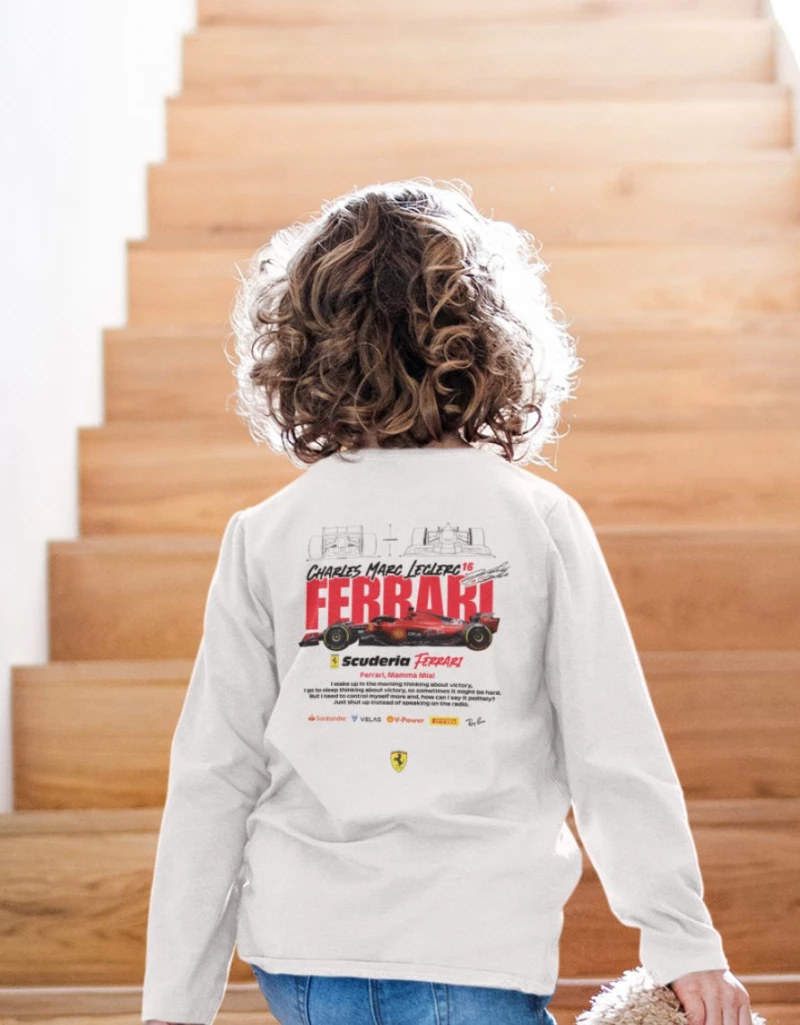 Leclerc x Ferrari Παιδικό Μακρυμάνικο T-Shirt - BLACK