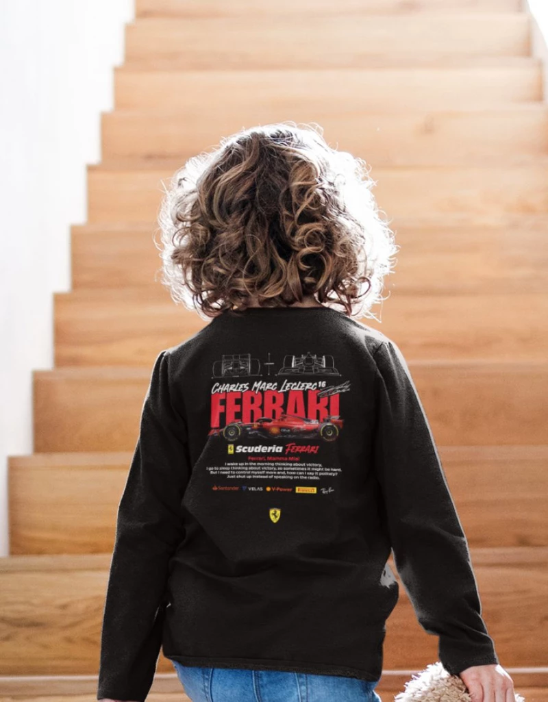 Leclerc x Ferrari Παιδικό Μακρυμάνικο T-Shirt - BLACK