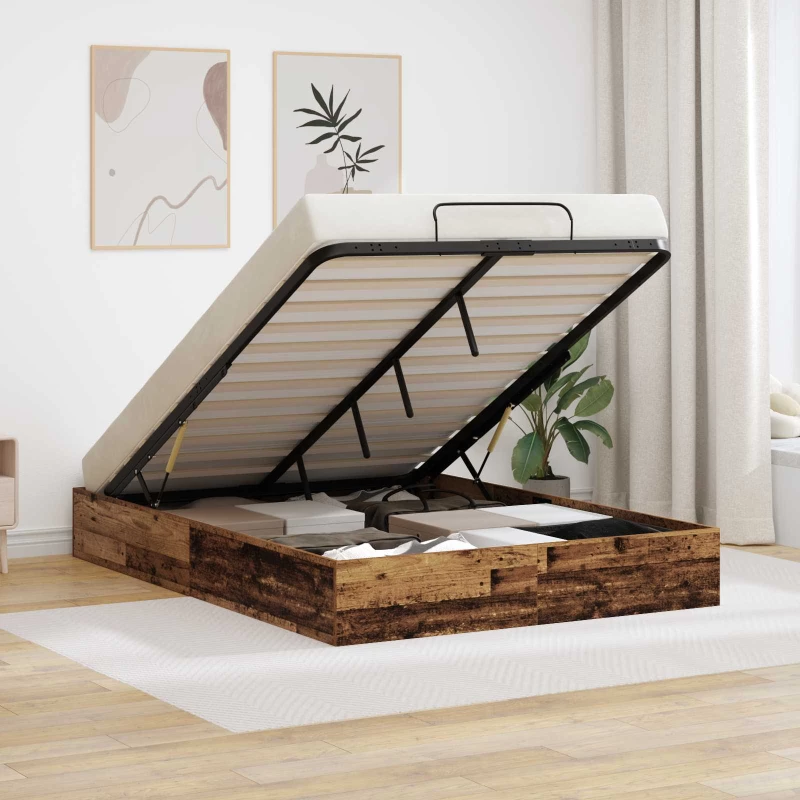 Κρεβάτι Οθωμανικού Τύπου Παλιό ξύλο 193 x 120 x 25 εκ Καφέ 3409227