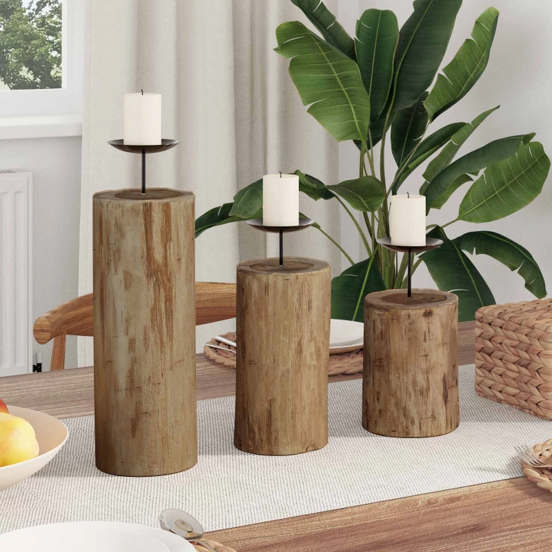 Κηροπήγιο 3 pcs Φυσικό Μασίφ ξύλο teak Καφέ 42012366