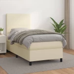 Κρεβάτι Boxspring με Στρώμα Κρεμ 90x200 εκ. από Συνθετικό Δέρμα Κρεμ 3142703
