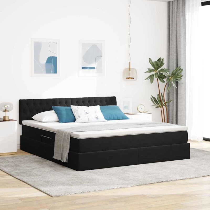 Κρεβάτι Αποθήκης με στρώμα Μαύρο 160 x 200 cm Βελούδο Μαύρο 3370829