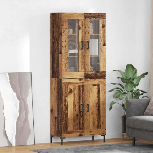Highboard Επιτοίχιο 2 pcs Παλιό ξύλο 69,5 x 34 x 180 εκ. Καφέ 3415654