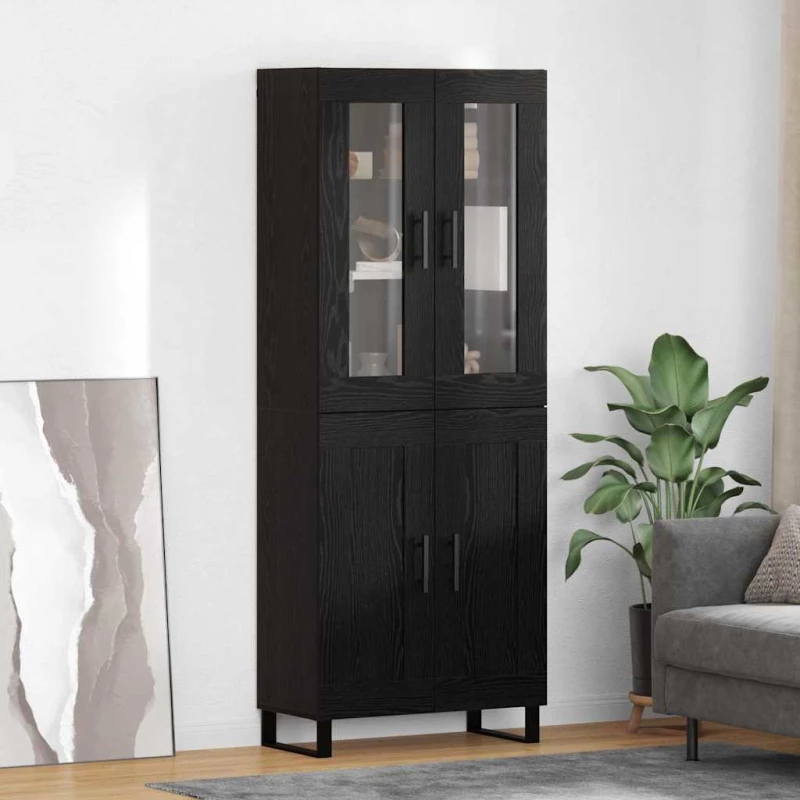 Highboard Μαύρη Οξυά 69,5 x 34 x 180 εκ. Επεξεργασμένο ξύλο Μαύρο 3416097
