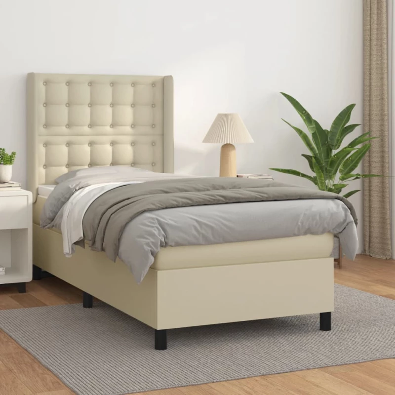 Κρεβάτι Boxspring με Στρώμα Κρεμ 90x200 εκ. από Συνθετικό Δέρμα Κρεμ 3132479