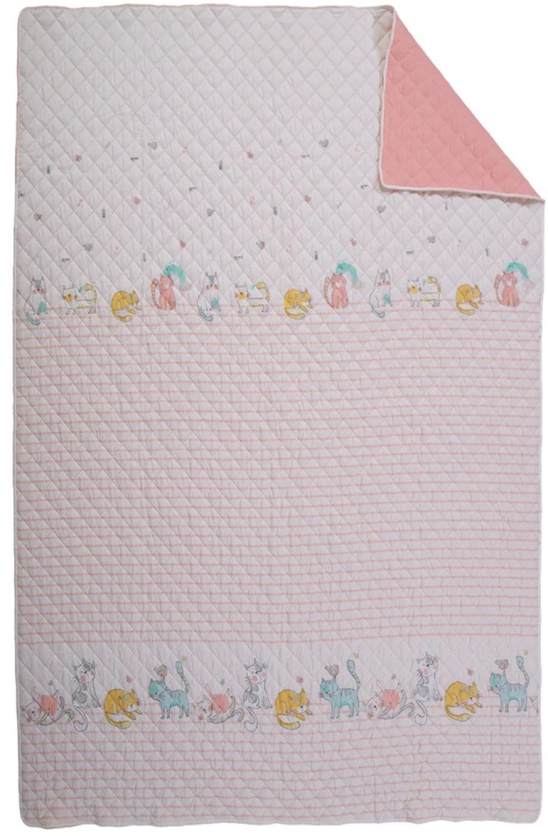Παιδικό Κουβερλί Μονό Nef-Nef Cat Life Ecru/Pink 180x240