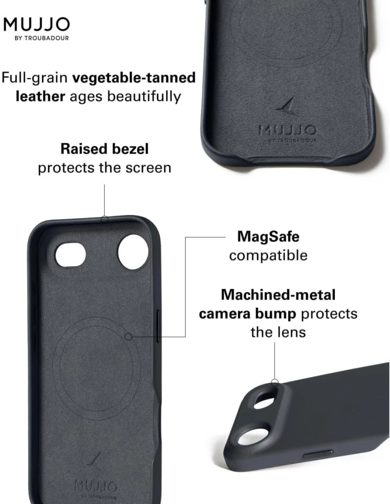 Θήκη iPhone Air MUJJO by Troubadour Full Leather Case Δερμάτινη με MagSafe - Basalt (‎MUJJO-CL-065-BS)