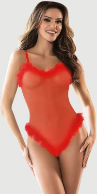 Sexy Κορμάκι με Γουνάκι Furry Temptation Transparent Teddy - Κόκκινο