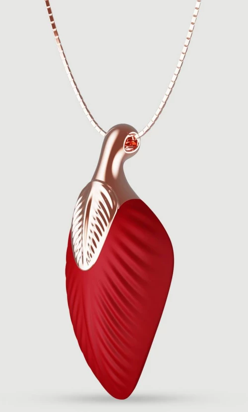 Δονητής Σιλικόνης Κολιέ Φτερό Mini Liquid Silicone Luxury Feather Necklace Mini Vibrator - Κόκκινος