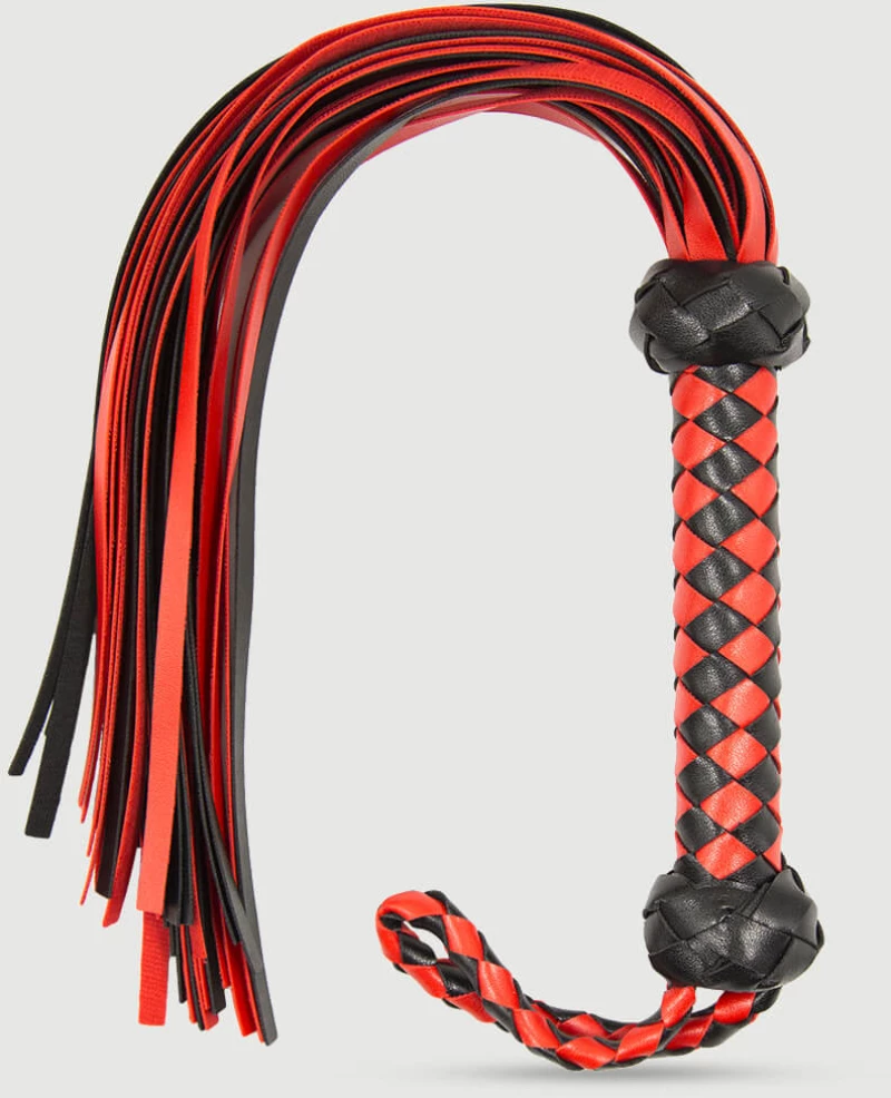 Flogger Με Πλεκτή Λαβή & Μαλακές Ουρές Braided Handle Flogger With Soft Strands – Κόκκινο/Μαύρο