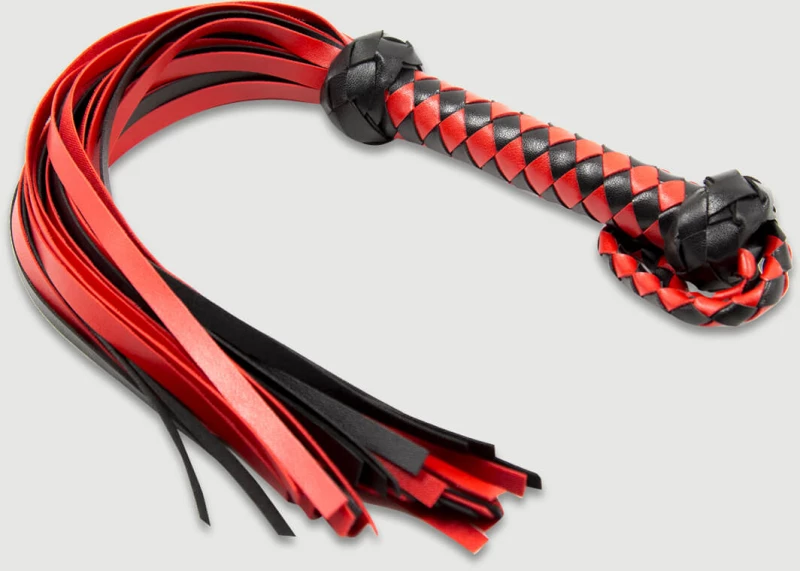 Flogger Με Πλεκτή Λαβή & Μαλακές Ουρές Braided Handle Flogger With Soft Strands – Κόκκινο/Μαύρο