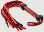 Flogger Με Πλεκτή Λαβή & Μαλακές Ουρές Braided Handle Flogger With Soft Strands – Κόκκινο/Μαύρο