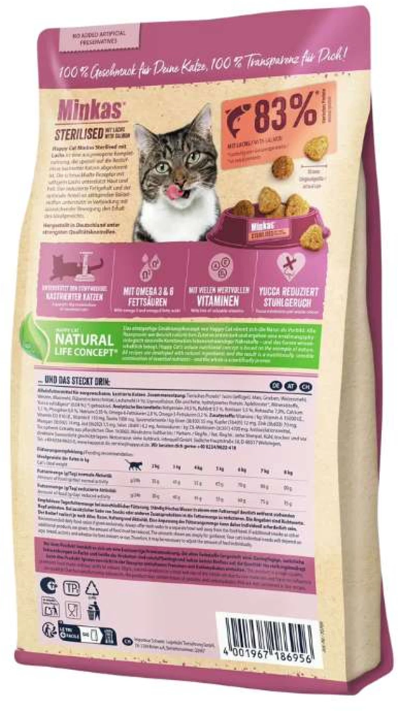 Happy Cat Ξηρά Τροφή Γάτας Minkas Sterilised Salmon 4kg