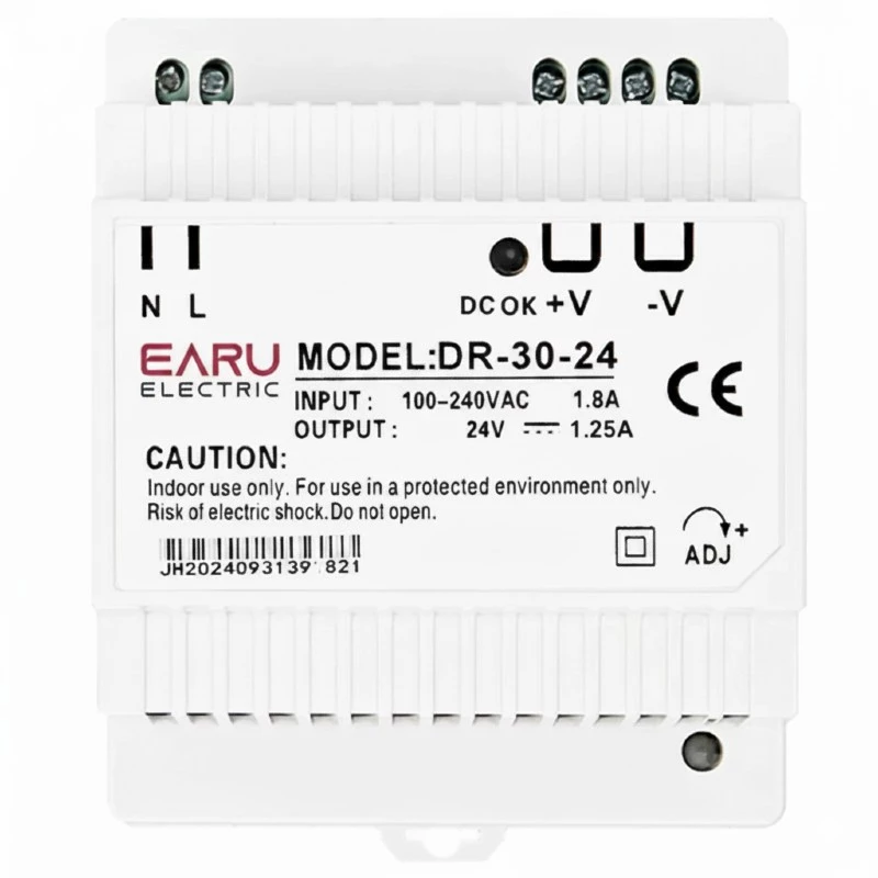 EARU DR-30-24, 30W 24V/1.25A DIN Rail Mount Τροφοδοτικό