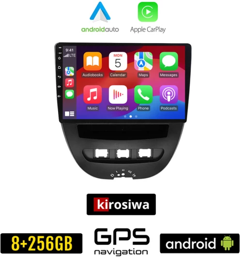 KIROSIWA CITROEN C1 (2005 - 2014) Android οθόνη αυτοκίνητου 8GB + 256GB με GPS WI-FI (ηχοσύστημα αφής 10" ιντσών OEM Android Auto Apple Carplay Youtube Playstore MP3 USB Radio Bluetooth Mirrorlink εργοστασιακή, 4x60W, AUX)