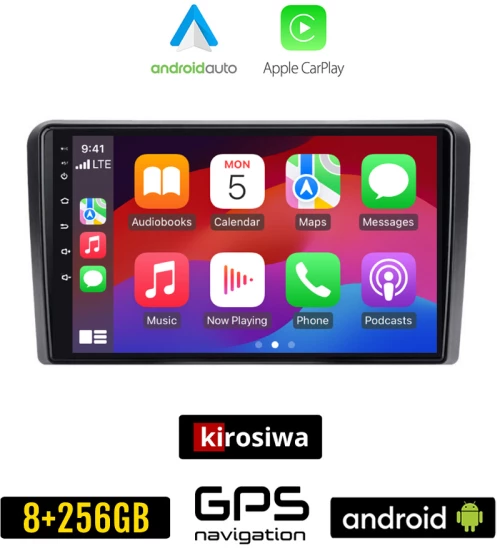 KIROSIWA PEUGEOT 307 (2001 - 2008) Android οθόνη αυτοκίνητου 8GB + 256GB με GPS WI-FI (ηχοσύστημα αφής 9" ιντσών Android Auto Apple Carplay Youtube Playstore MP3 USB Radio Bluetooth Mirrorlink εργοστασιακή, 4x60W, AUX)