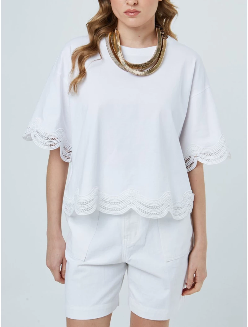 SARAH LAWRENCE Γυναικεία λευκή κοντόφαρδη μπλούζα 262-0902 White