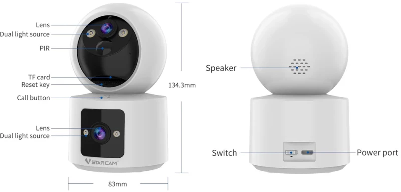 VSTARCAM smart κάμερα CB90DR, 2MP, dual lens, WiFi, PTZ, SD, 5200mAh backup battery