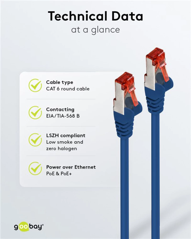 GOOBAY καλώδιο δικτύου 68267, CAT 6 S/FTP, copper, 250MHz, 1m, μπλε