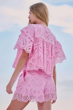 Μπλούζα Γυναικεία Κοντομάνικη Ροζ Lace