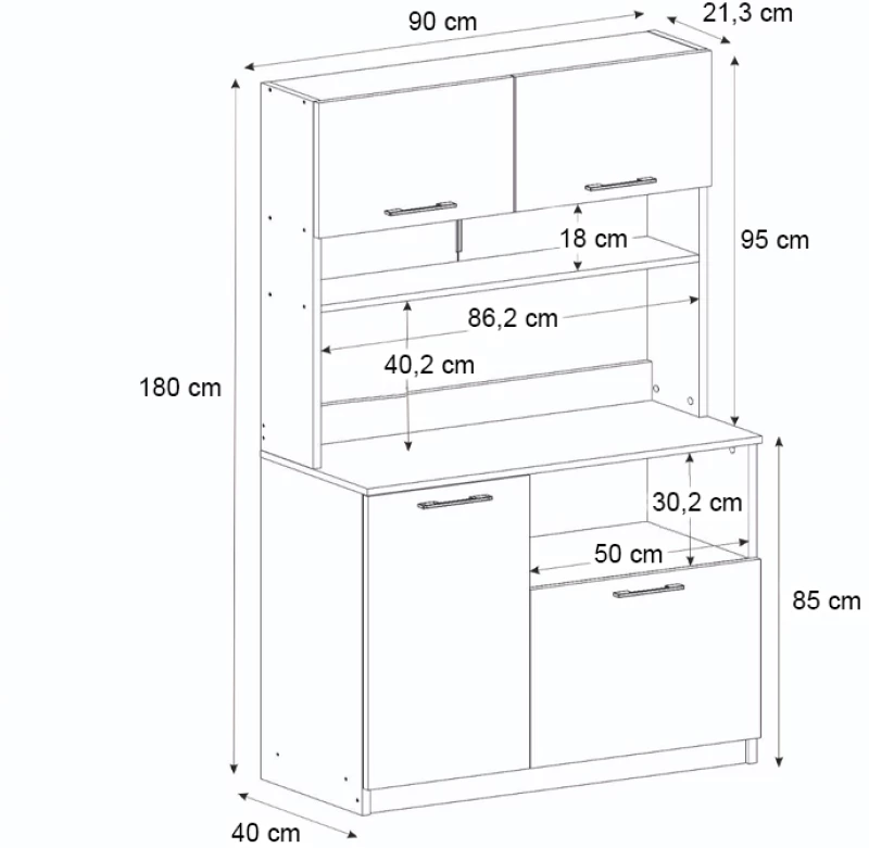 Έπιπλο κουζίνας Tuco 2  χρώμα λευκό 90x40x180εκ.