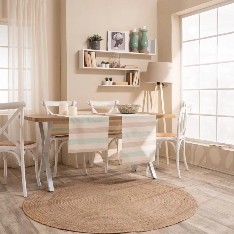Τραβέρσα Vera 08 Beige-Aqua Teoran 40x160 Βαμβάκι-Πολυέστερ