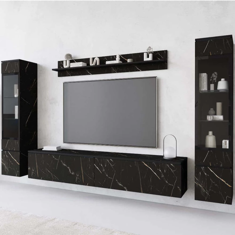 Σύνθεση Τηλεόρασης Vera II 162823839 180x30x130cm Marble Effect Black