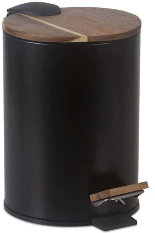 Κάδος Απορριμμάτων AH-BA25517 Φ20,5x26cm 5lt Black-Brown Andrea House Μέταλλο,Ξύλο