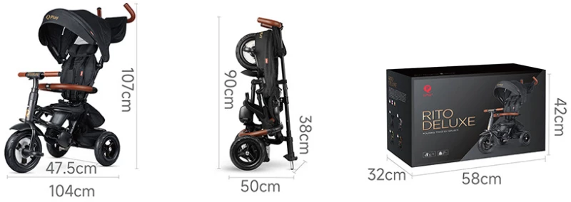 QPlay Τρίκυκλο Ποδήλατο Rito Deluxe Air Gel Wheels, Black