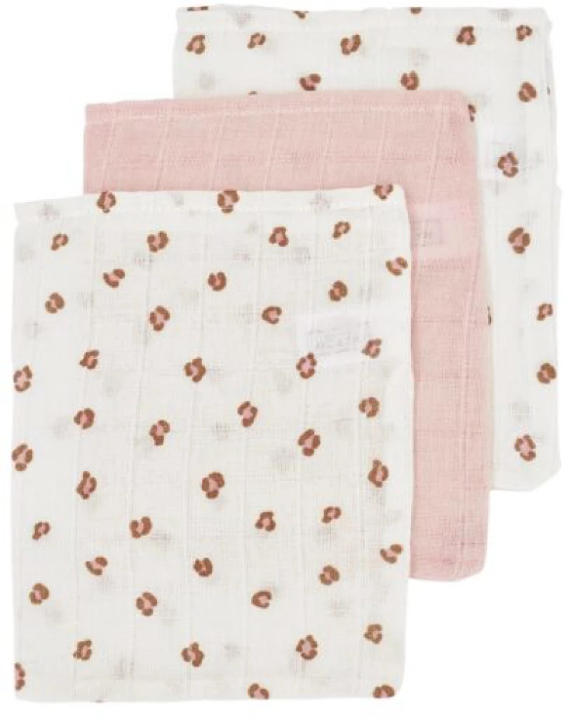 Meyco Σετ 3 Απορροφητικές Λαβέτες/Μουσελίνες Mini Panther Soft Pink - 30x30cm
