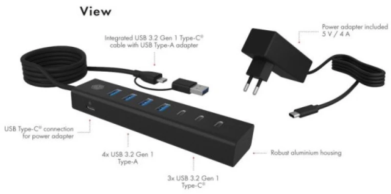 ICY BOX IB-HUB1737-C3 7-Port USB 3.2 Gen 1 Hub 7 Θυρών με σύνδεση USB-A / USB-C
