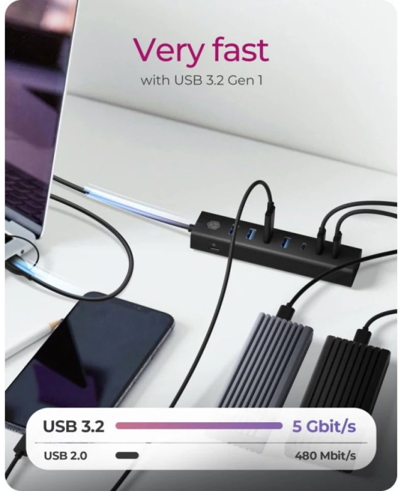 ICY BOX IB-HUB1737-C3 7-Port USB 3.2 Gen 1 Hub 7 Θυρών με σύνδεση USB-A / USB-C