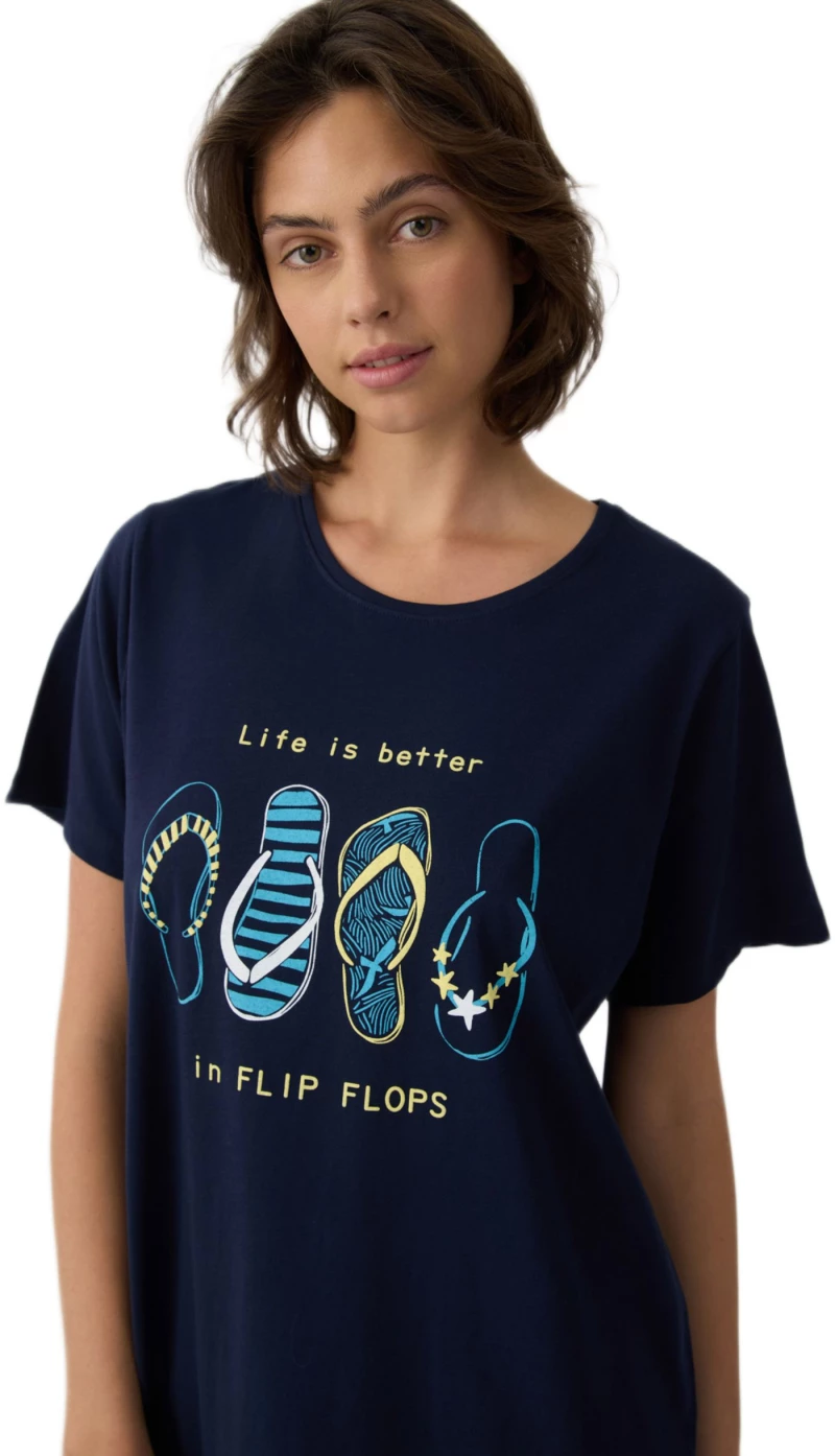 Γυναικεία Νυχτικιά Minerva "Flip Flops" – 100% Βαμβακερή – Μαρίν 53246-200