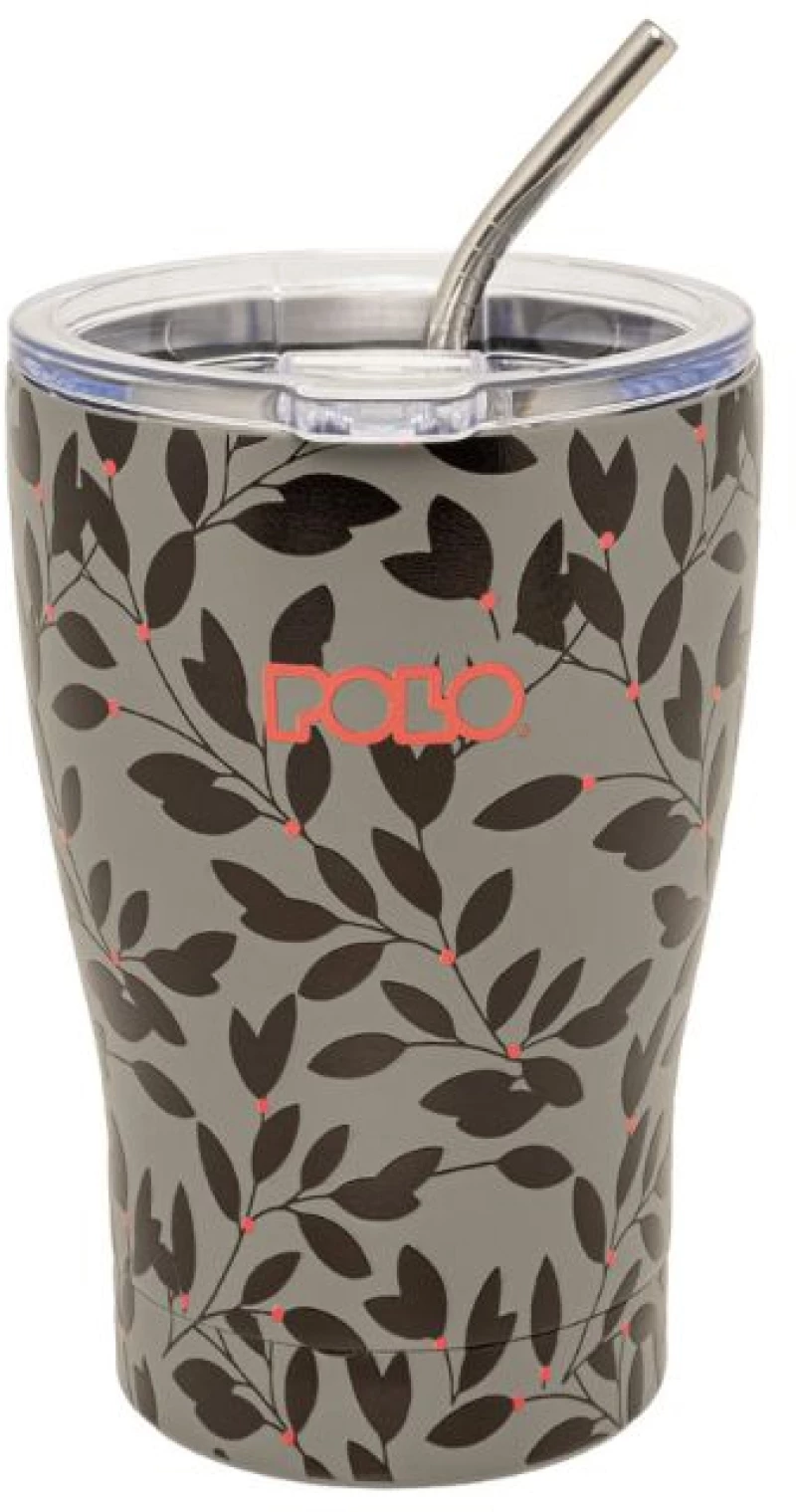 Coffee Mug Grey Floral Ποτήρι Θερμός Polo 350ml 949024-8483
