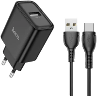 Φορτιστής Ταξιδίου Hoco DC72 River USB-A 5V 2.1A με Καλώδιο USB-A σε  USB-C 1m Μαύρος