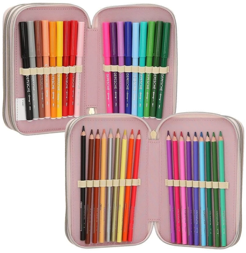Miss Melody - Triple Pencil Case With Horse Head Application - Light Yellow / Toys