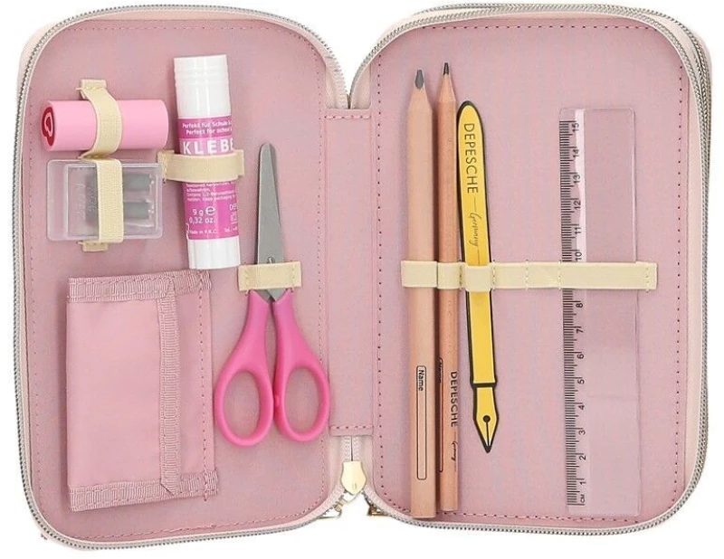 Miss Melody - Triple Pencil Case With Horse Head Application - Light Yellow / Toys