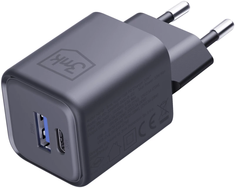 3mk Hyper Charger PD 33W GaN QC4+ PPS AFC FCP SCP 1A1C Wall Charger - Black
