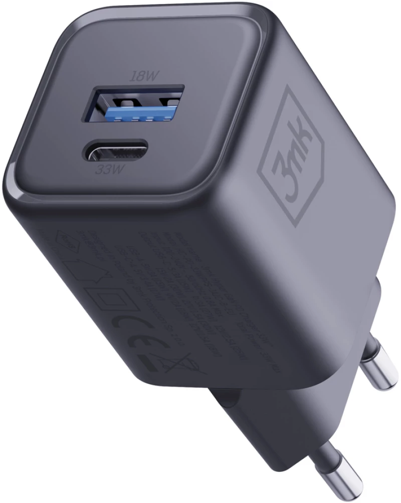 3mk Hyper Charger PD 33W GaN QC4+ PPS AFC FCP SCP 1A1C Wall Charger - Black