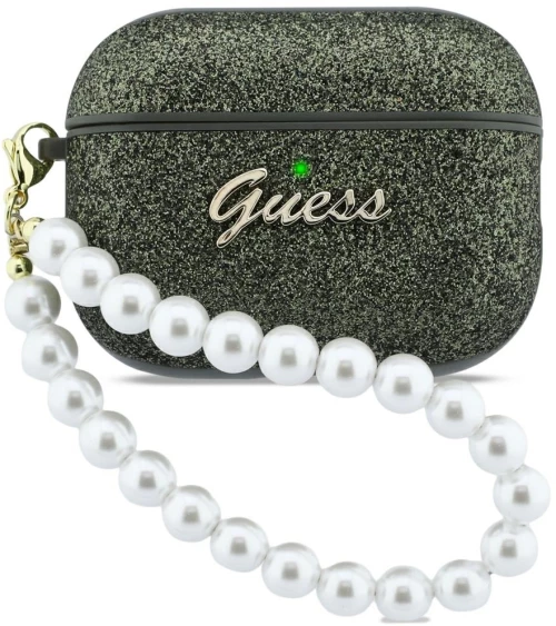 Guess Glitter Pearl Strap Case for AirPods Pro 3 - Black and Glitter