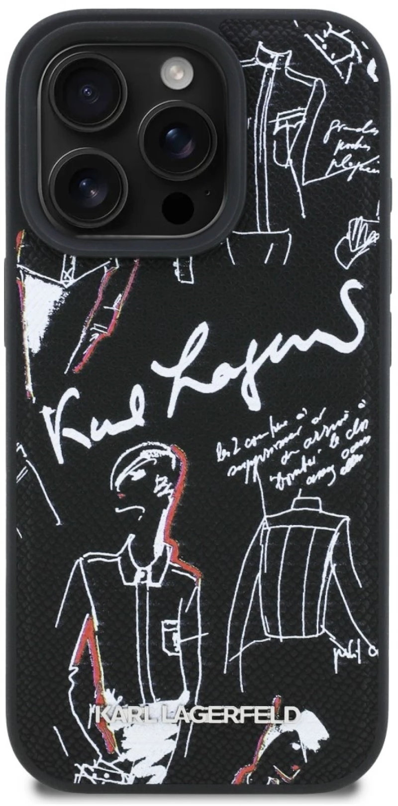 Karl Lagerfeld Grained Pattern & Logo MagSafe Case for iPhone 16 Pro - Black