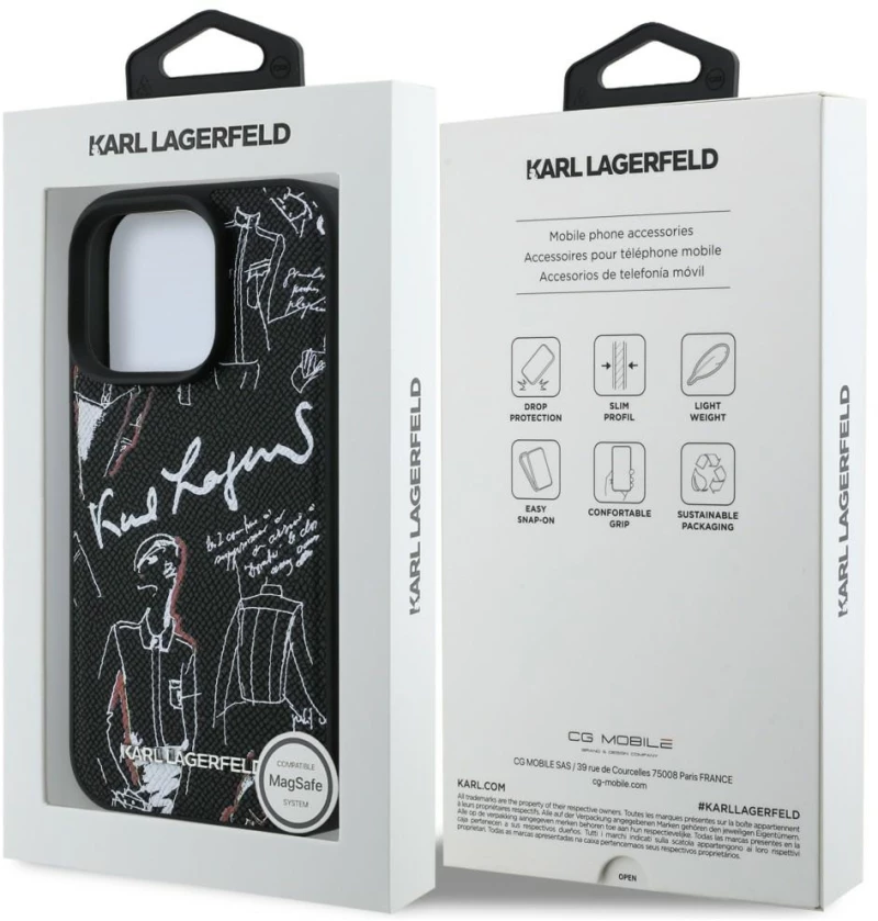 Karl Lagerfeld Grained Pattern & Logo MagSafe Case for iPhone 16 Pro - Black