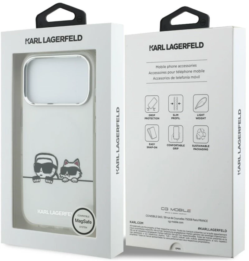 Karl Lagerfeld IML Karl & Choupette Peekaboo Logo MagSafe Case for iPhone 17 Pro Max - White