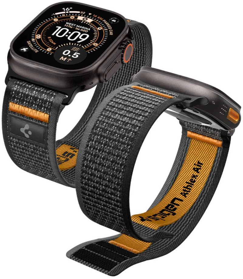 Spigen Athlex Air 2 Strap for Apple Watch (44 / 45 / 46 / 49 mm) - Black and Orange