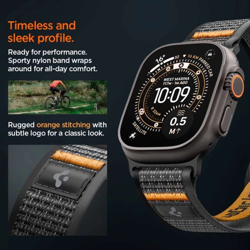 Spigen Athlex Air 2 Strap for Apple Watch (44 / 45 / 46 / 49 mm) - Black and Orange