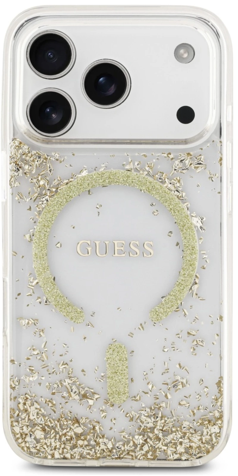 Guess Resin Bottom Glitter MagSafe Case for iPhone 17 Pro - Gold