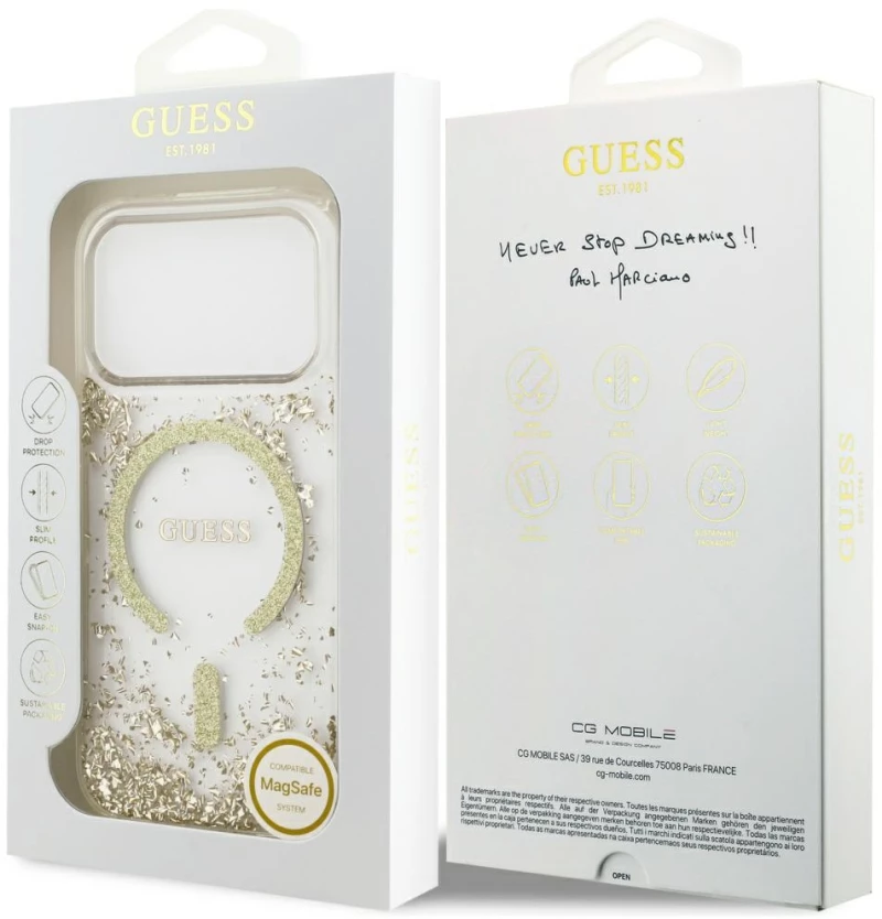 Guess Resin Bottom Glitter MagSafe Case for iPhone 17 Pro - Gold