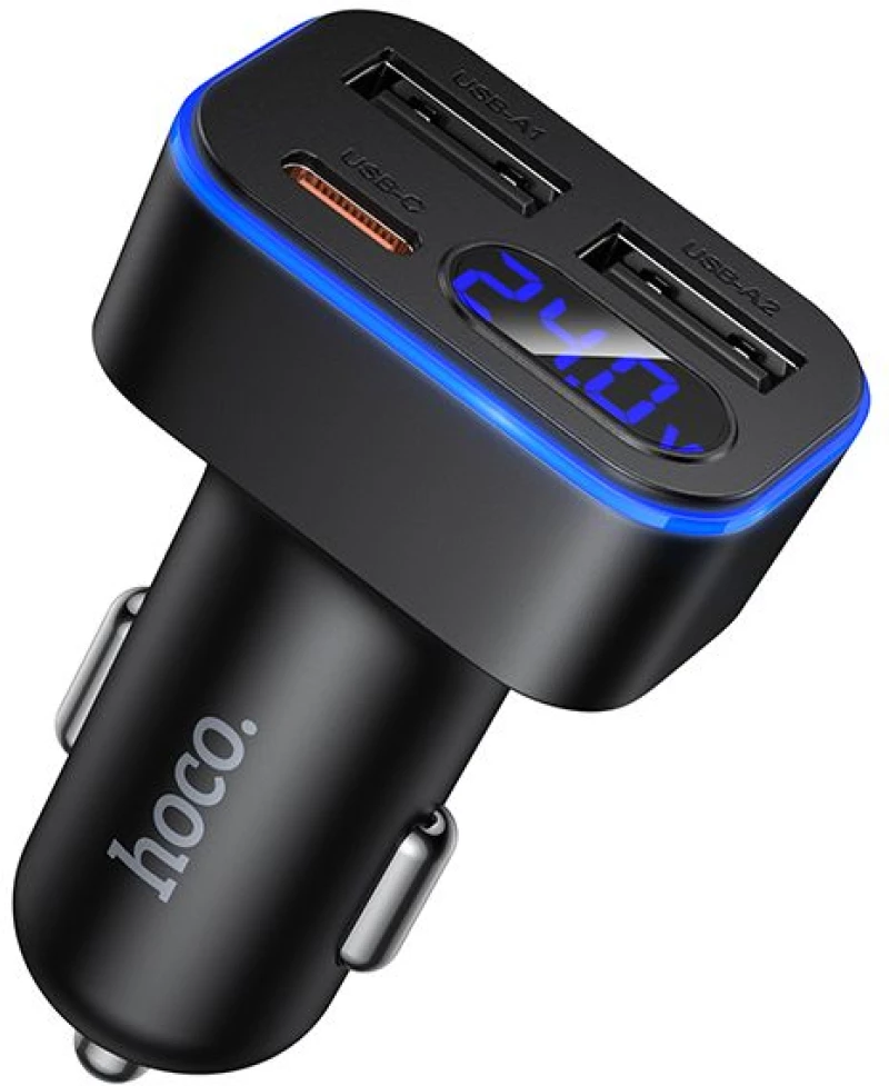 Φορτιστής Αυτοκινήτου Hoco Z63A με Οθόνη LCD 1x USB-C PD & 2x USB-A 42W – Black