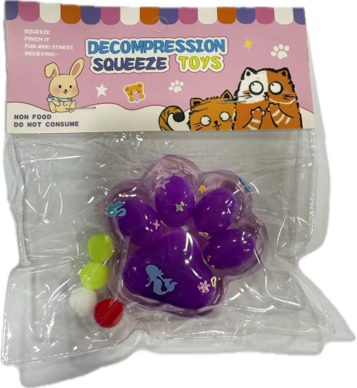 Antistress Pinch Family Squishy Πατούσα Διάφανη Pon Pon & Strass 6cm με Φως - Μωβ YY1989