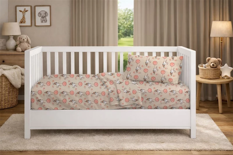 Σεντόνια Εμπριμέ Σετ 3 τεμ bebe Floating Bunny 714 120X160 Beige-Salmon 100% Cotton - -